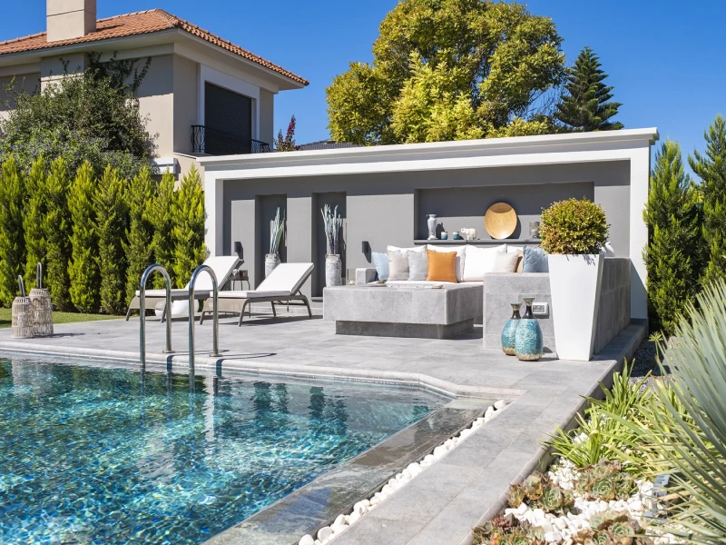 İzmir Pool Garden Grey Порцелянская террасная проект