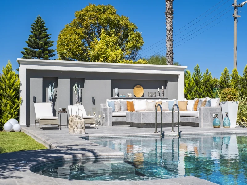 Projet De Terrasse En Porcelaine Pool Garden Grey İzmir